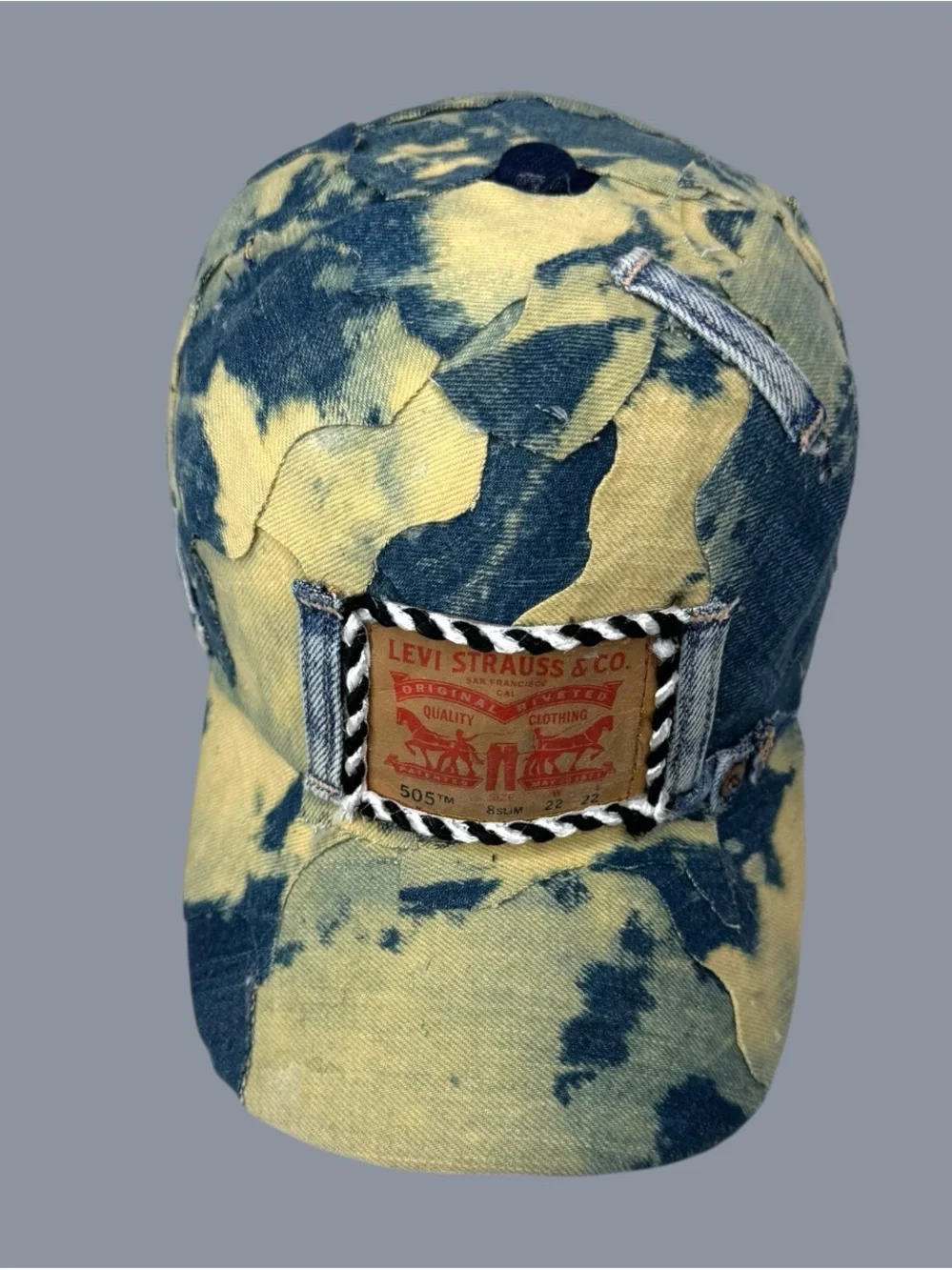 Levi's Bleach-Effect Denim Baseball Cap in Blue and Beige